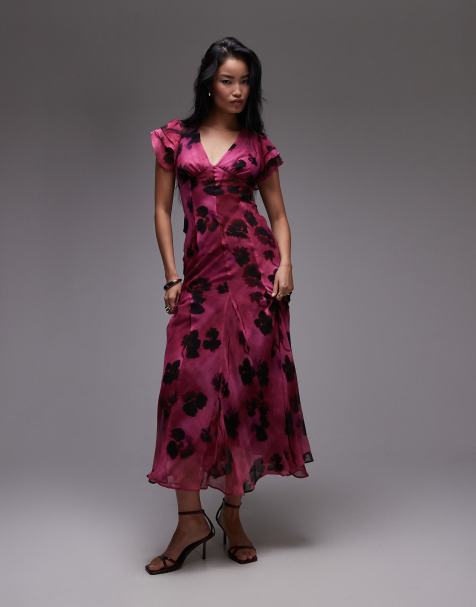 Topshop - Gelegenheidskleding - Maxi-jurk met bandjes op de rug en bloemenprint in roze - view 1