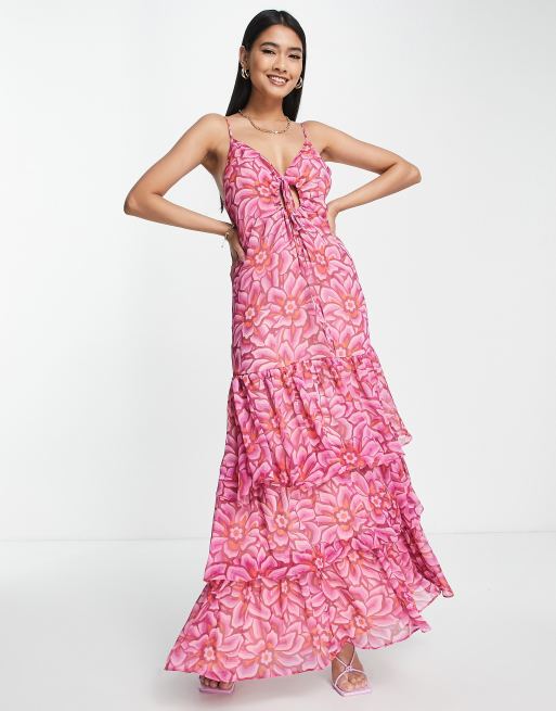 Topshop - Gelegenheidskleding - Midaxi slipdress met stroken en ruches langs de zoom in roze