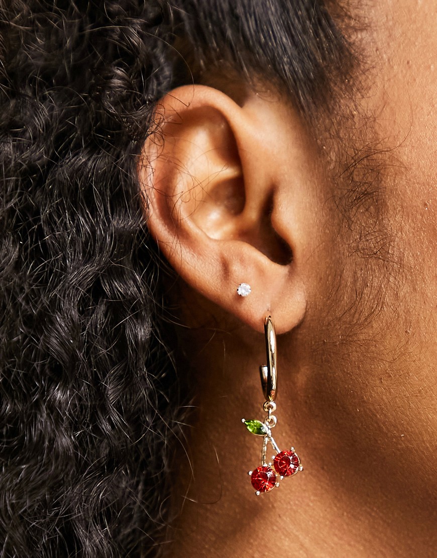Topshop gem cherry drop hoop earrings in gold