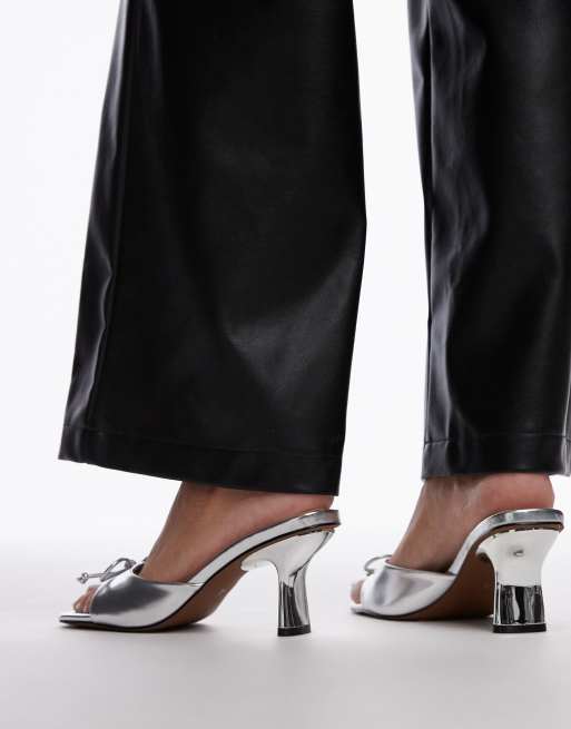 Topshop - Gem - Sabot argento con tacco e fiocco, 2 di 4