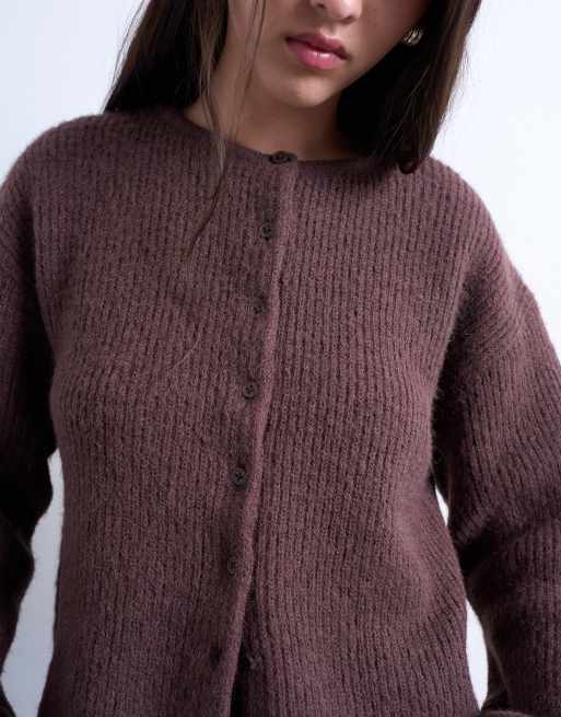 Topshop - Gemakkelijk gebreid, geribbeld ruimvallend vest in donkerbruin, 3 van 4
