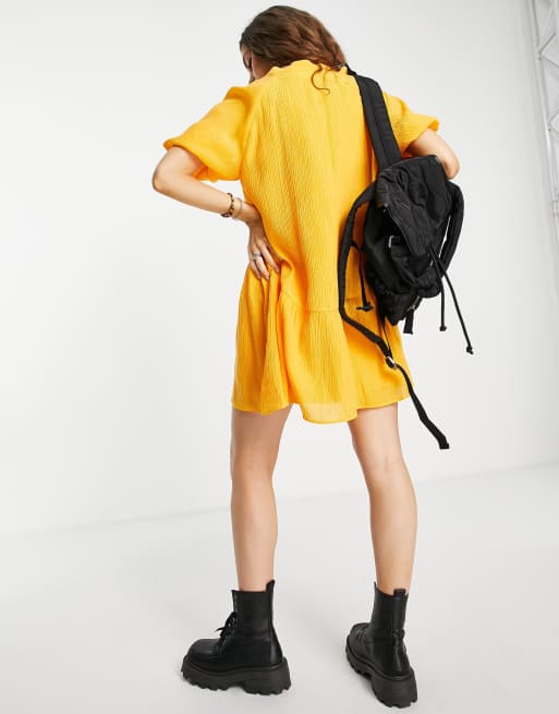 Topshop - Gemakkelijke mini-overhemdjurk met textuur in okergeel, 2 van 4