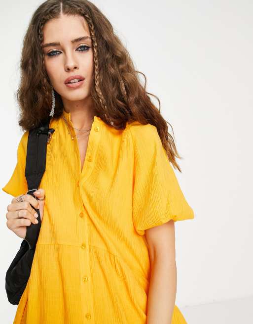 Topshop - Gemakkelijke mini-overhemdjurk met textuur in okergeel, 4 van 4