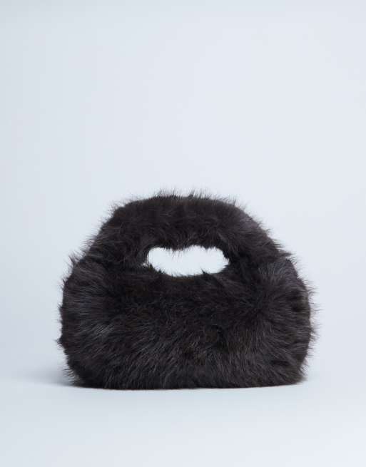 Topshop - Gemima - Borsa a mano in pelliccia sintetica color cioccolato