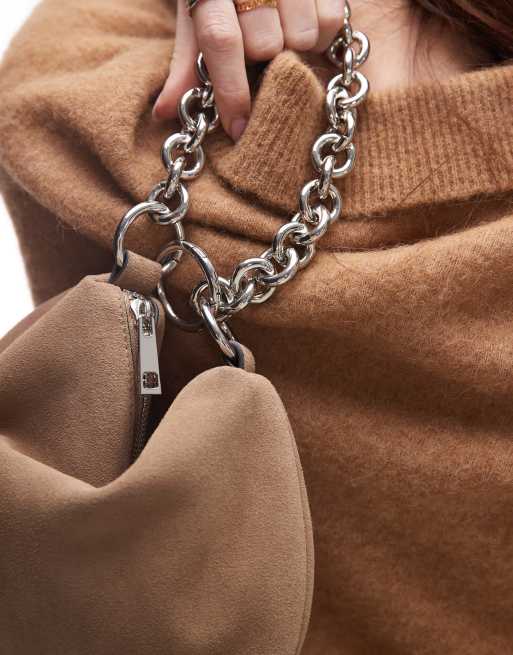 Topshop Gemima chain handle suede clutch bag in mink, 4 of 4
