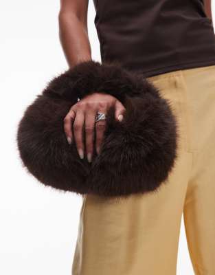 Topshop Gemima faux fur grab bag in chocolate - view 1