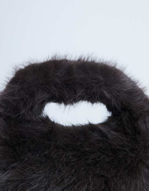 Topshop Gemima faux fur grab bag in chocolate