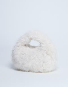 Model wearing Gemima faux fur grab bag in off white