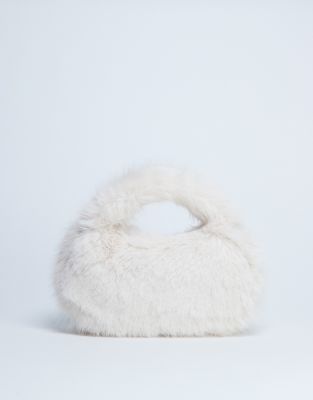 Topshop - Gemima - Handtasche aus Kunstpelz in Wollweiß