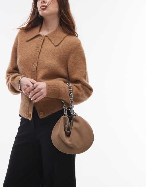 Topshop - Gemima - Minkfarvet clutch-taske i ruskind med kædehank