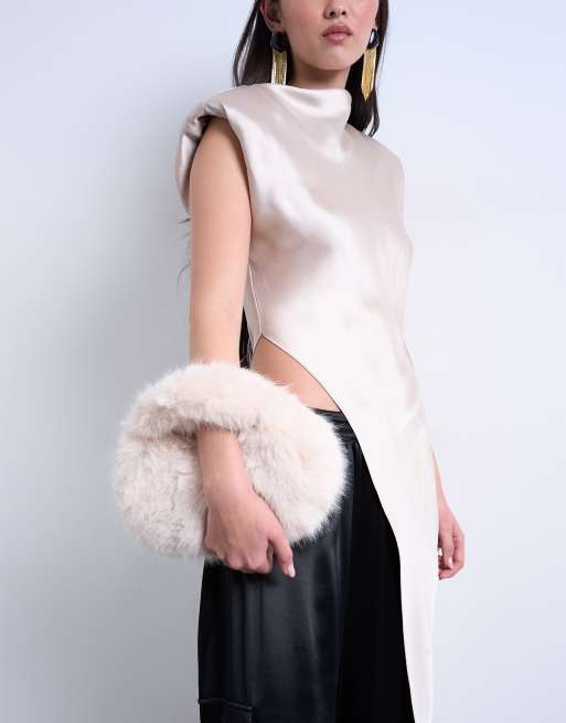 Topshop - Gemima - Sac à main en fausse fourrure - Blanc cassé, 4 de 4