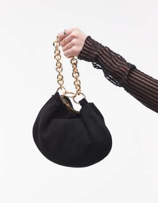 Topshop - Gemima - U-förmige Clutch in Schwarz mit Tragekette