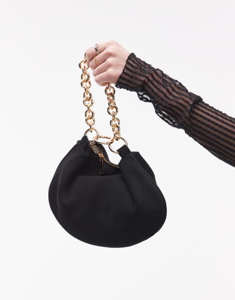 Topshop – Gemima – Wildleder-Clutch in Schwarz mit Tragekette - view 1