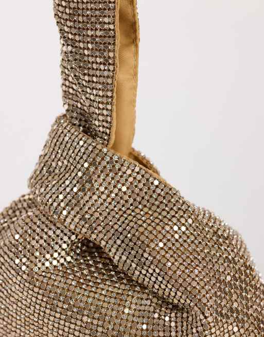 Topshop Gemma small diamante grab bag in gold with clear stones, 3 of 4