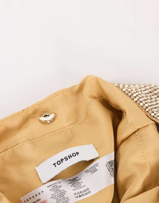 Topshop Gemma small diamante grab bag in gold with clear stones, 4 of 4