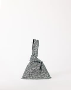 Gemma small diamante grab bag in silver with dark green stones