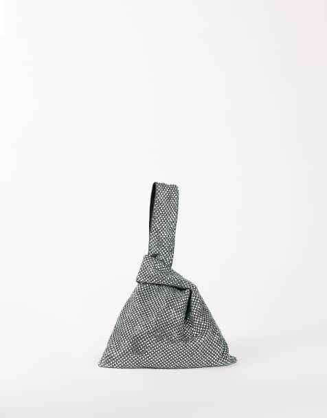 Topshop Gemma small diamante grab bag in silver with green stones - view 1