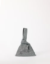 Topshop Gemma small diamante grab bag in silver with green stones