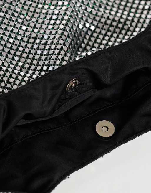 Topshop Gemma small diamante grab bag in silver with green stones, 2 of 4