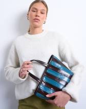 Topshop Gemma stripe faux leather grab bag in blue and brown