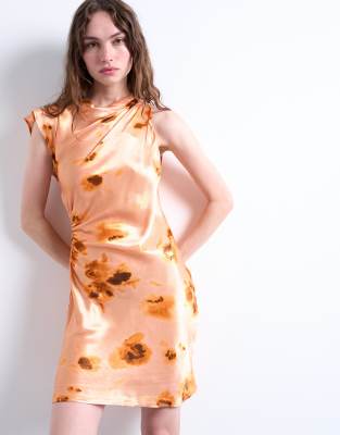 Topshop - Gemustertes Minikleid mit geraffter Taille und einem angesetzten Ärmel-Bunt