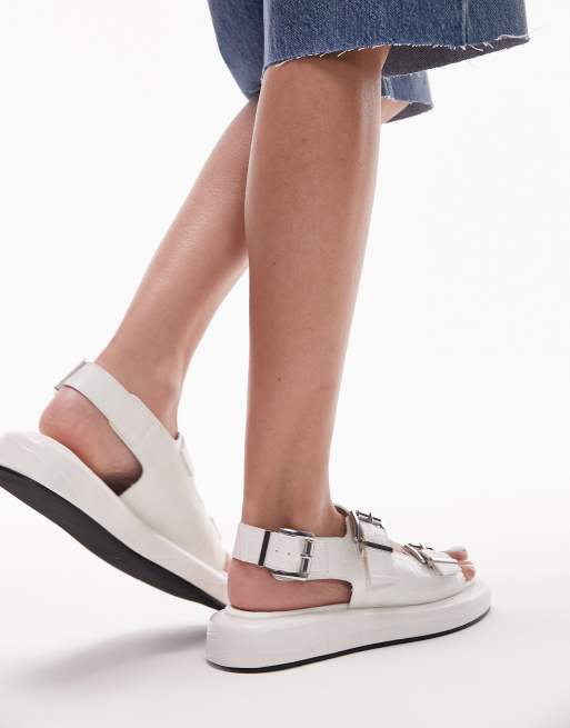 Topshop Gen buckle slingback sandals in white croc, 3 of 4
