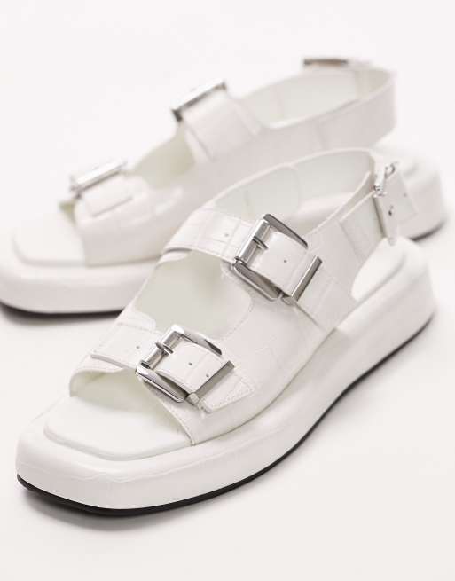 Topshop – Gen – Sandalen in Kroko-Weiß mit Schnalle und Fersenriemchen, 4 von 4