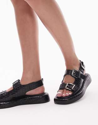Topshop - Gen - Sandalen in Schwarz mit Schnalle und Fersenriemchen
