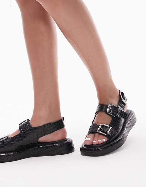 Topshop - Gen - Sandali neri con cinturino posteriore e fibbie - view 1