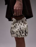 [Topshop] Topshop Gene real leather grab bag with metal handle in cow dalmatian-Multi One Size DALMATIAN PONY