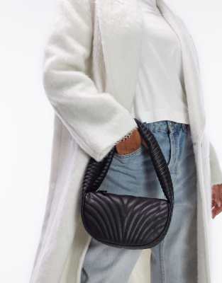 Topshop Genna Quilted Top Handle Bag In Black
