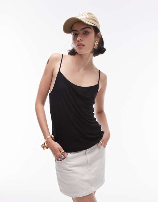 Topshop - Gennemsigtig cami-top i sort ribstrik