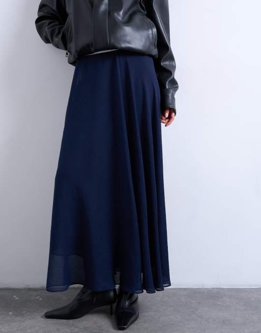 Topshop - Gennemsigtig marineblå maxinederdel i chiffon med cirkelsnit, 2 af 5