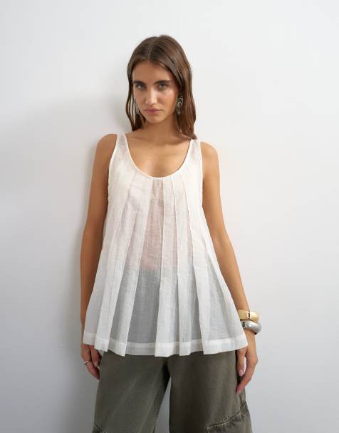 Topshop gennemsigtig ærmeløs cami med pintuck i hvid - view 1