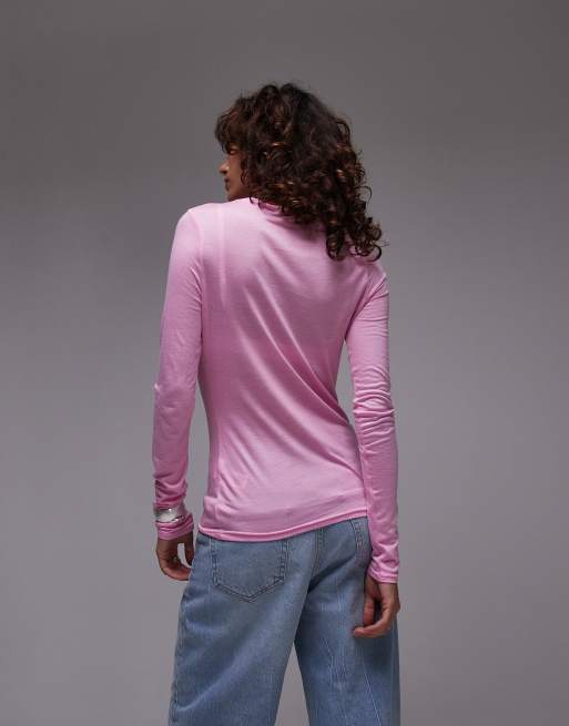 Topshop - Gennemsigtig top med lange ærmer i pink, 3 af 4
