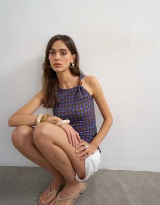 Topshop Geometric Print Beaded Tank In Multi
