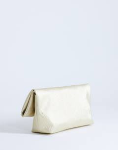 Model wearing George clutch bag in gold