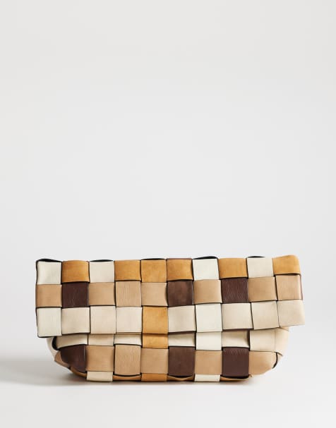 Topshop - George - Neutralfarvet oversized clutch-taske i forskelligt fletmateriale - view 1
