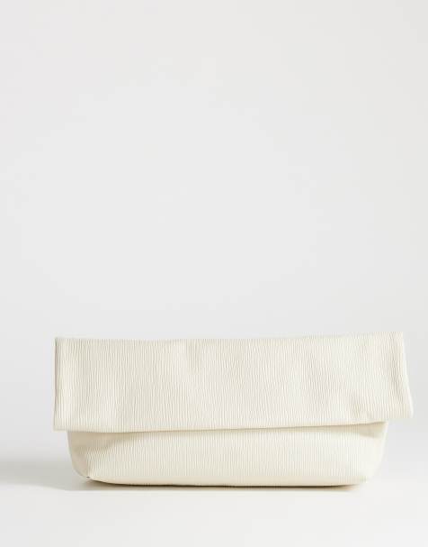 Topshop George oversized textured clutch bag in off white - view 1