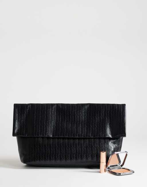 Topshop George weave oversized clutch bag in black, 2 of 4
