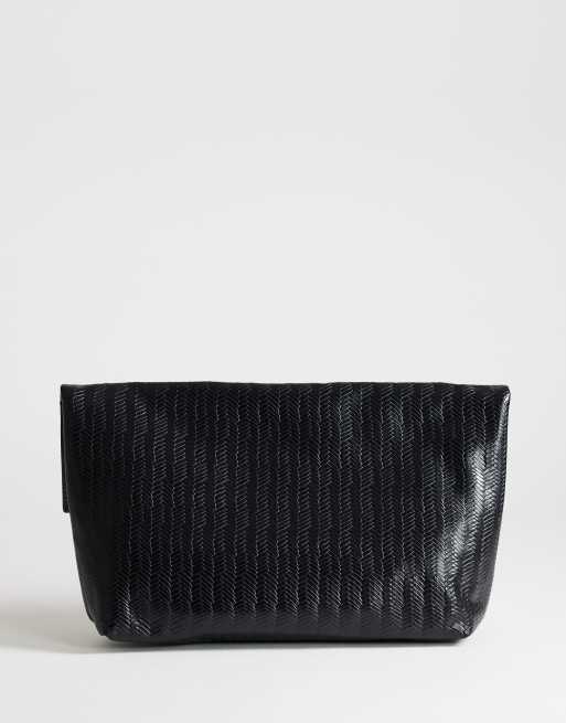 Topshop George weave oversized clutch bag in black, 4 of 4