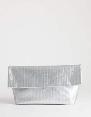 Topshop George weave oversized clutch bag in silver