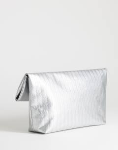 Model wearing George weave oversized clutch bag in silver
