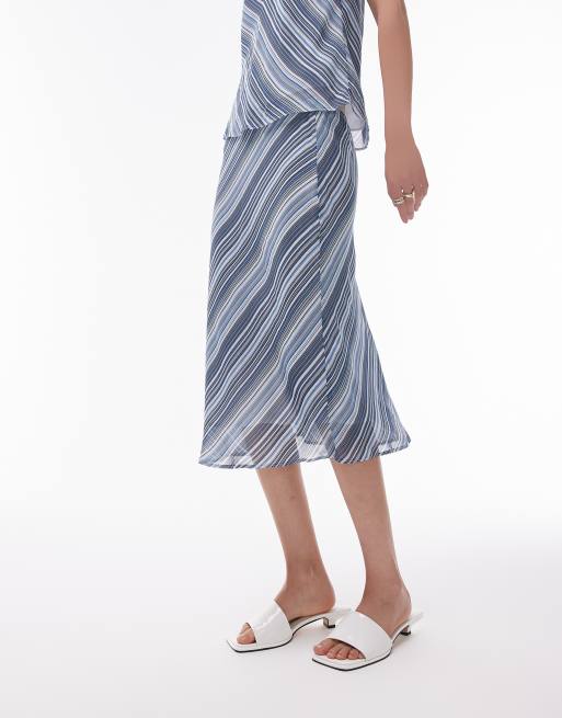 Topshop Georgette Jupe d ensemble longueur style annees 90 a rayures diagonales Bleu