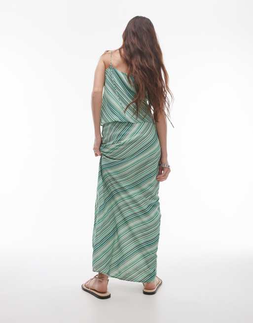 Topshop Georgette Jupe longue a rayures diagonales Vert