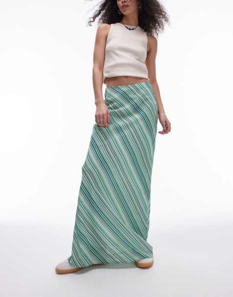 Topshop georgette maxi skirt in green diagonal stripe - view 1