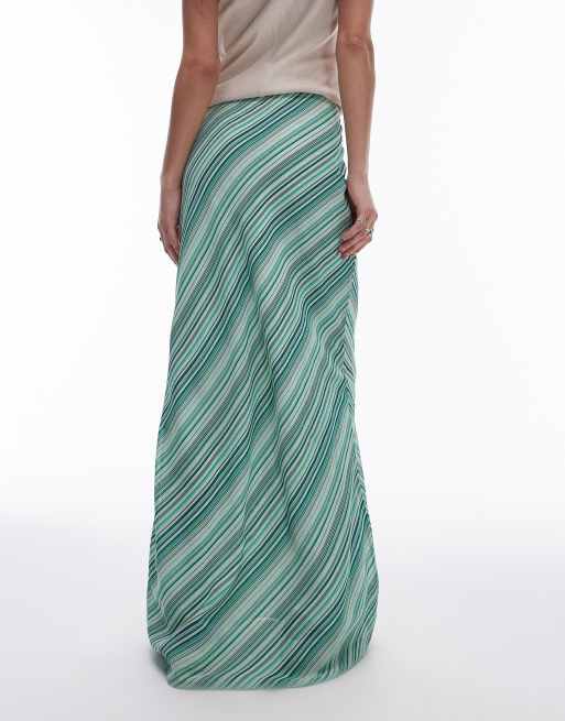 Topshop georgette maxi skirt in green diagonal stripe ASOS