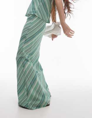 georgette maxi skirt in green diagonal stripe