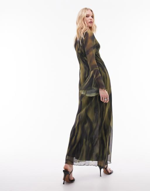 Topshop - Georgette - Midi-jurk met ruches en bloemen in multi, 2 van 4