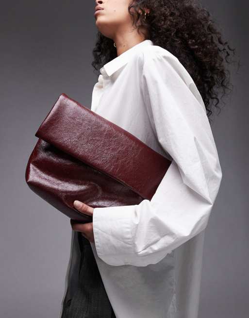 Topshop - Georgia - Bordeaux clutch-håndtaske med foldelukning